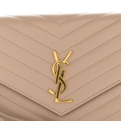 Saint Laurent Grain De Poudre Matelasse Chevron Monogram Envelope Clutch Dark Beige 11 of 12