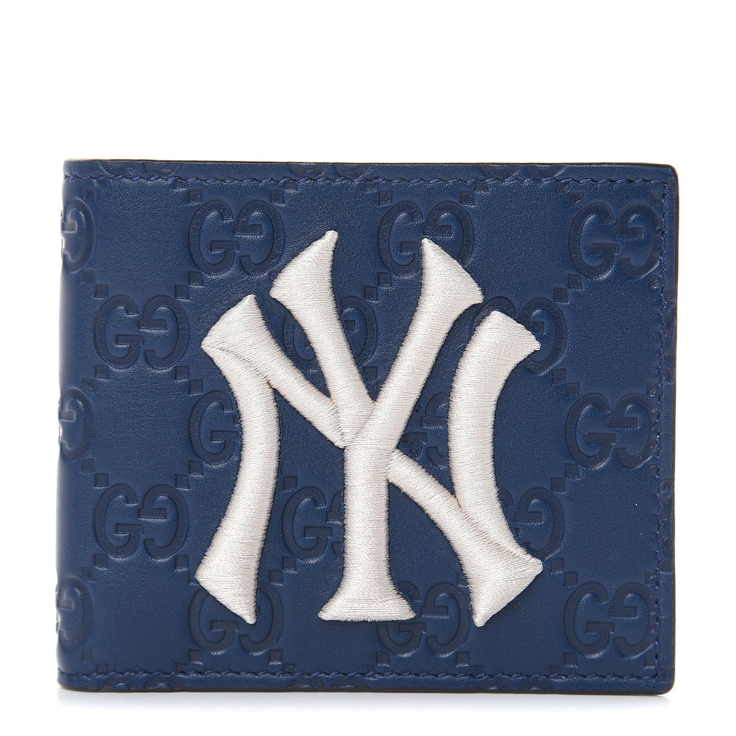 X MLB Guccissima Signature NY Yankees Embroidered Bi-Fold Wallet Royale Ivory