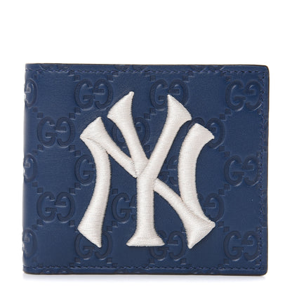 Gucci X MLB Guccissima Signature NY Yankees Embroidered Bi-Fold Wallet Royale Ivory 1 of 9