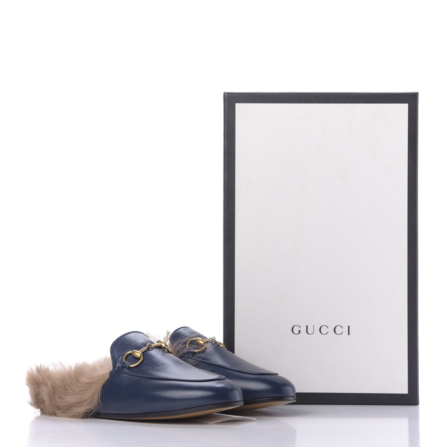 Gucci Malaga Kid Fur Womens Princetown Slippers 34.5 Blue Agata 9 of 9