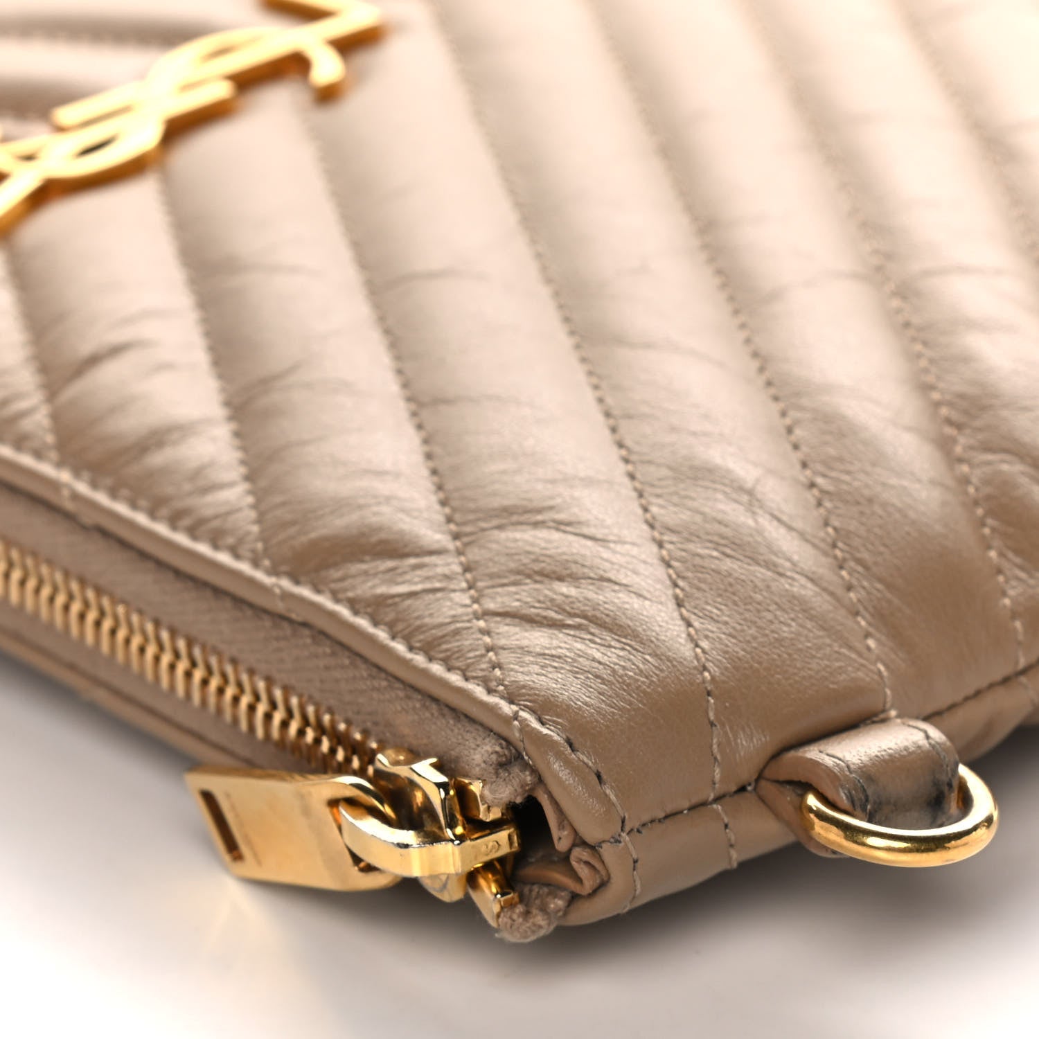 Saint Laurent Calfskin Matelasse Chevron Monogram Zip A4 Pouch Cork 12 of 12