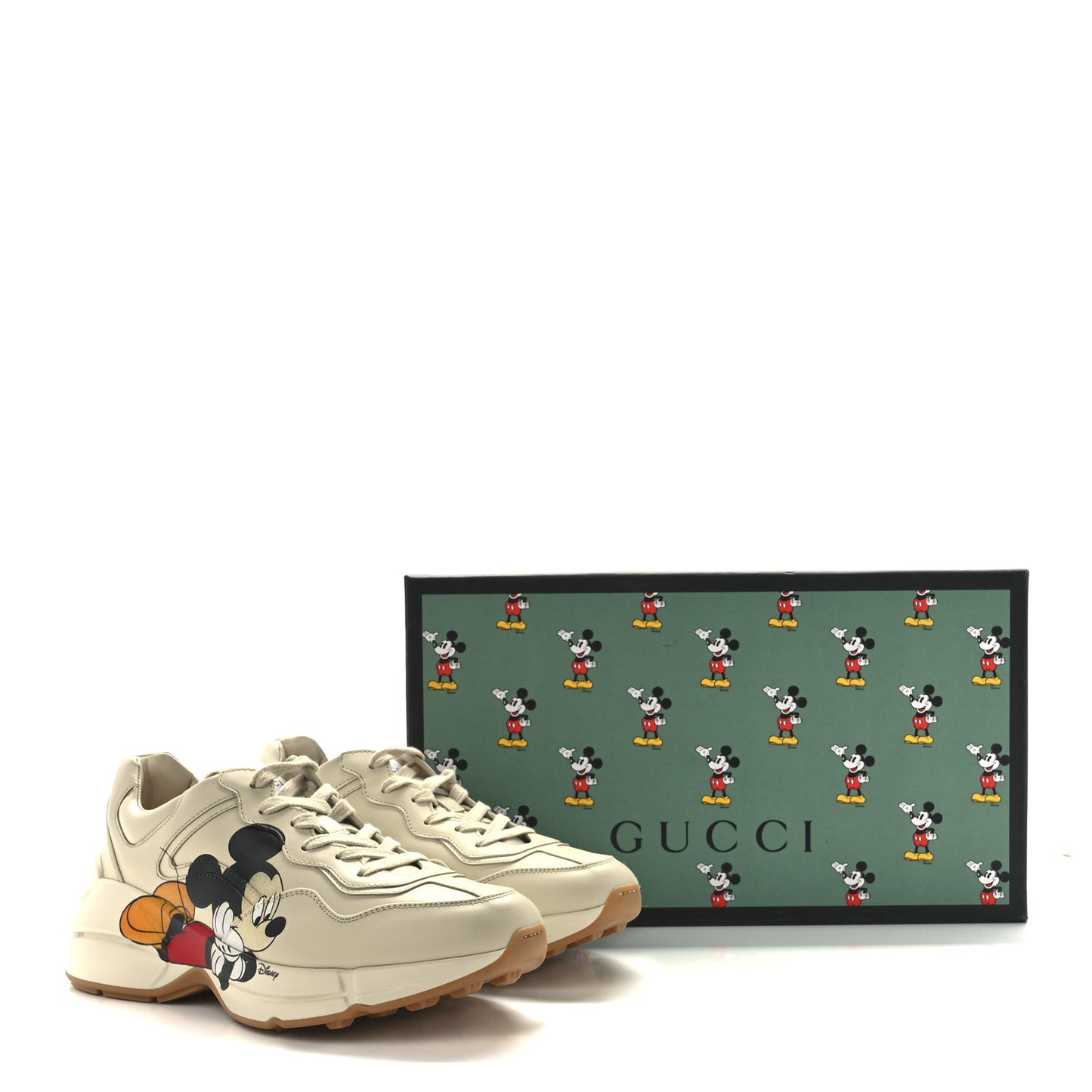 X DISNEY Calfskin Mickey Mouse Womens Rhyton Sneakers 38 Ivory