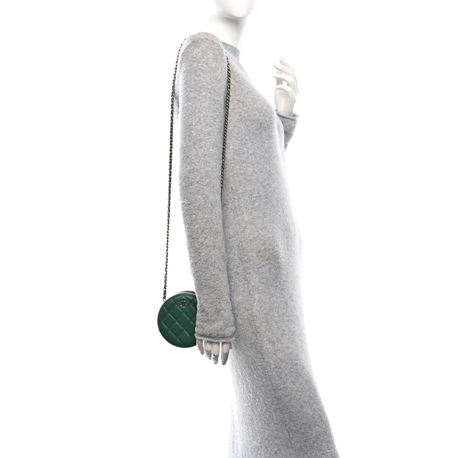 Chanel Lambskin Quilted Round Clutch With Chain Green 2 of 10