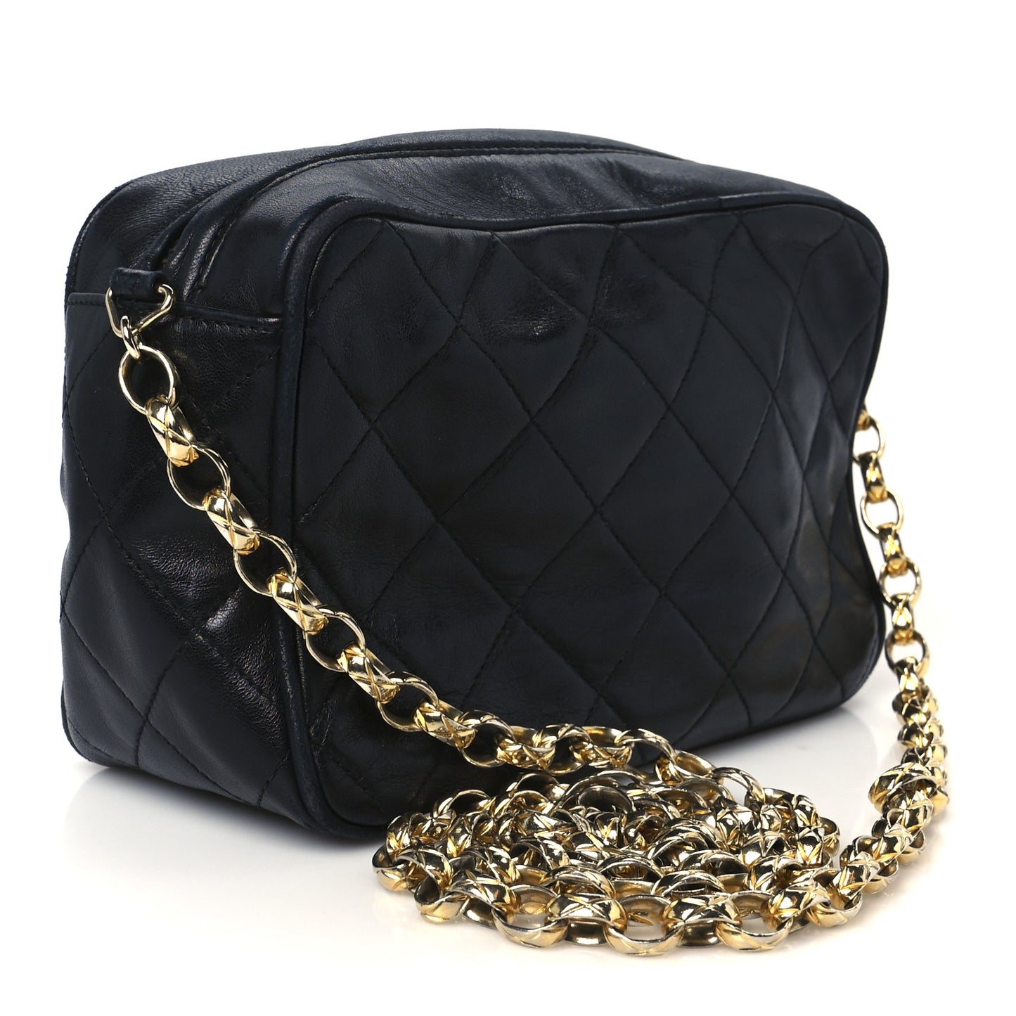 Lambskin Quilted Tassel Camera Case Black
