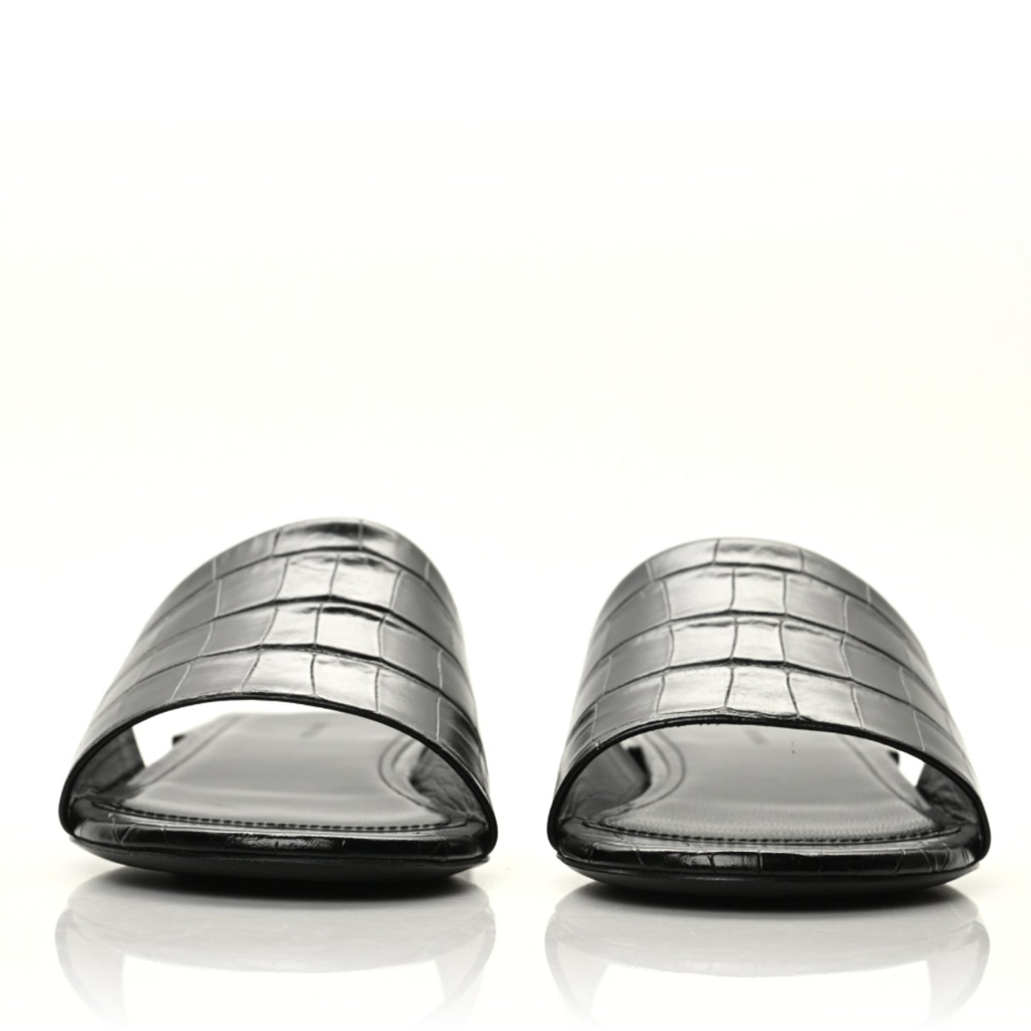 Calfskin Logo Crocodile Embossed Box 5mm Slide Sandals 37 Black White