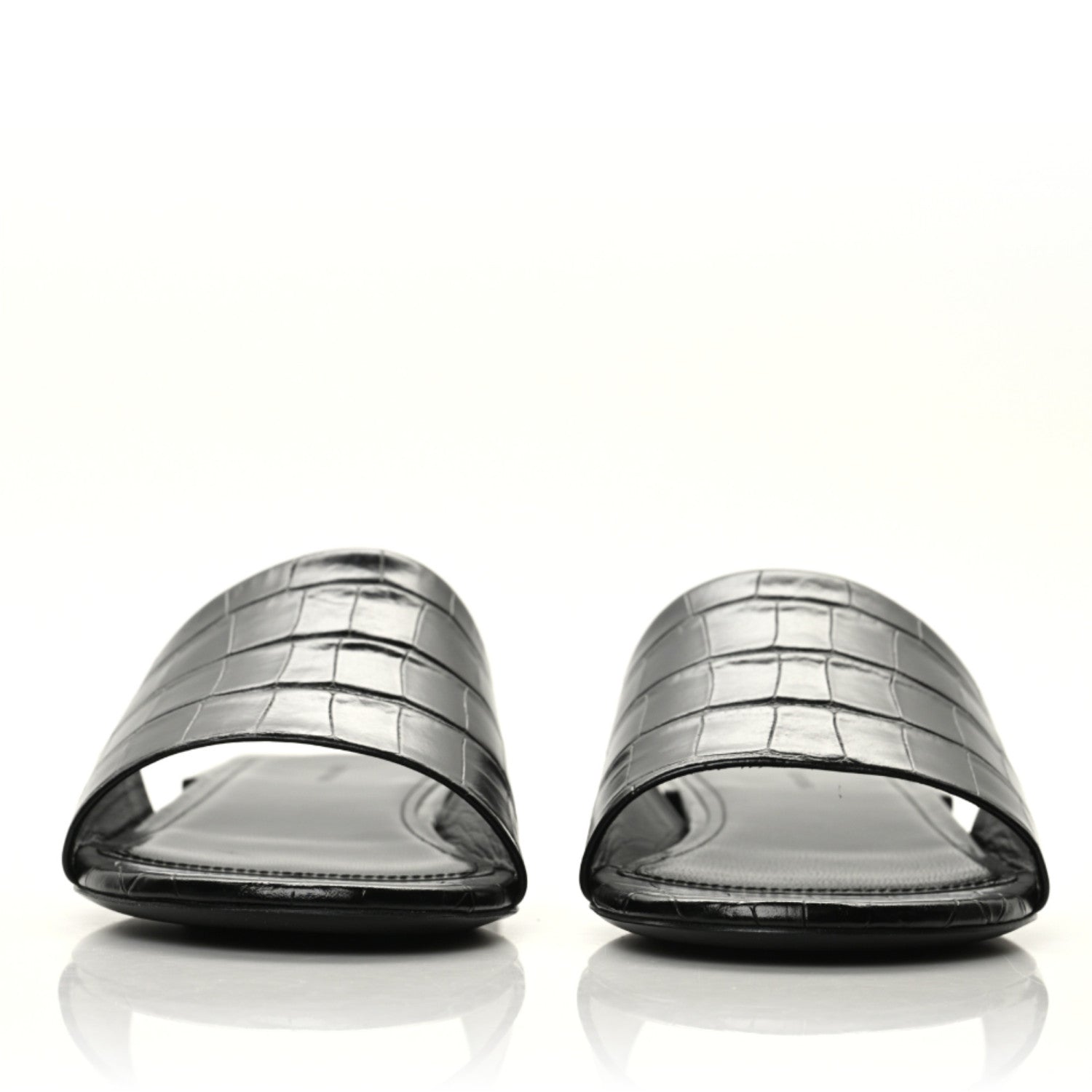 Balenciaga Calfskin Logo Crocodile Embossed Box 5mm Slide Sandals 37 Black White 2 of 10