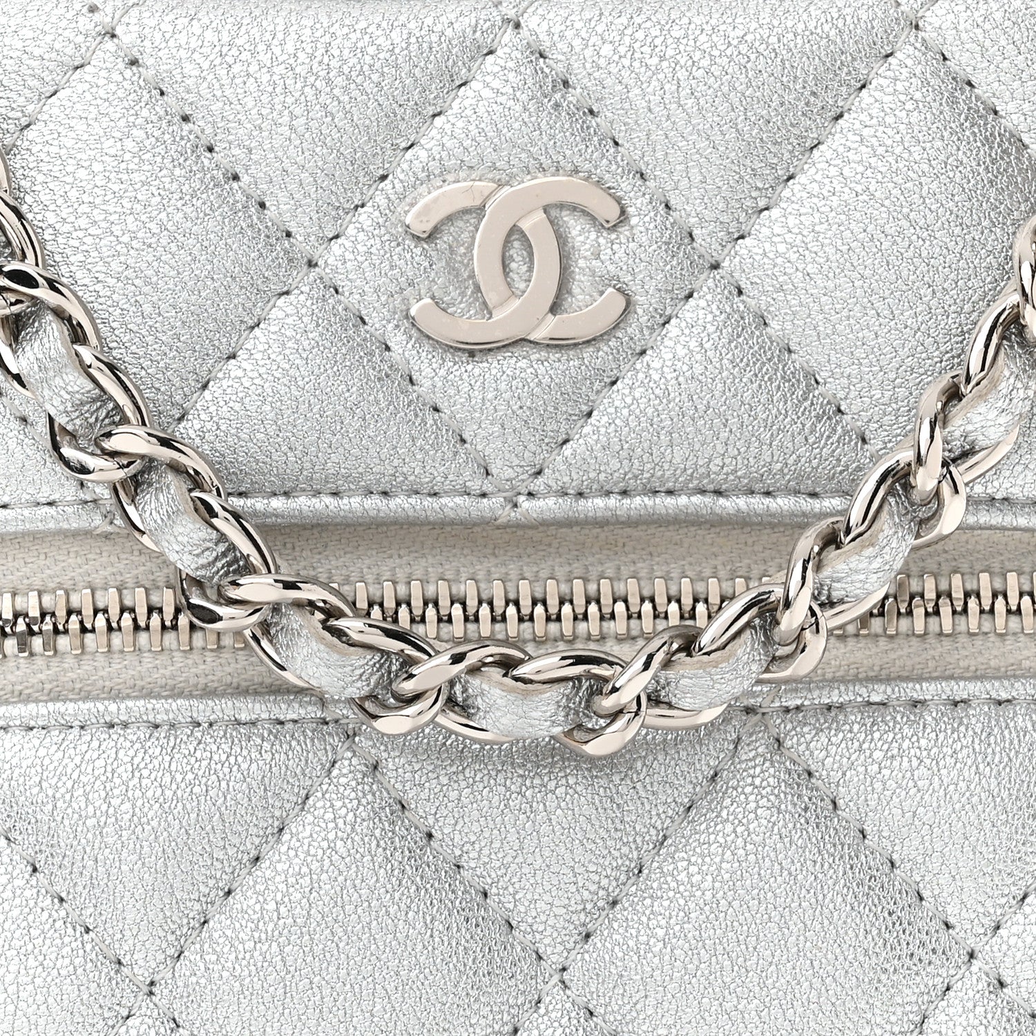 Chanel Metallic Lambskin Quilted Phone Holder With Chain Silver 8 of 10
