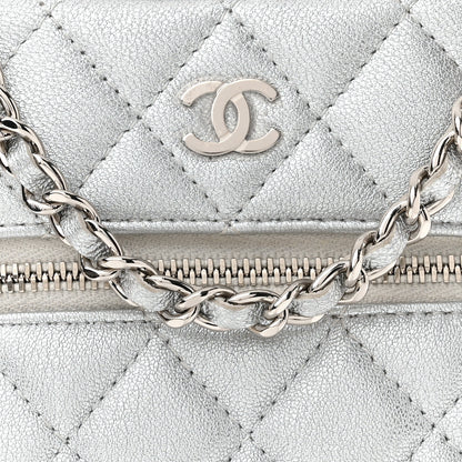 Chanel Metallic Lambskin Quilted Phone Holder With Chain Silver 8 of 10