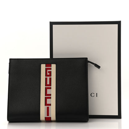 Gucci Textured Dollar Calfskin Nylon Gucci Stripe New Web Cosmetic Case Black Ecru Verde Rosso 8 of 8