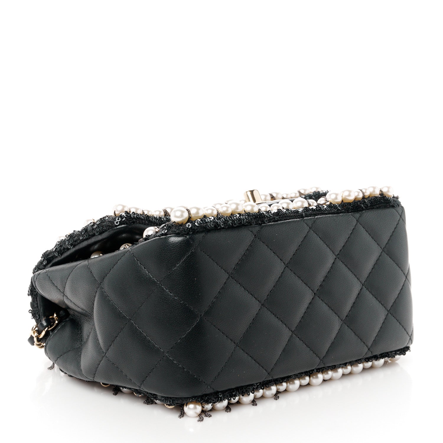Chanel Lambskin Sequin Pearl Chain Fringe Mini Flap Black 4 of 12