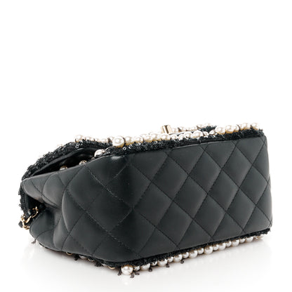 Chanel Lambskin Sequin Pearl Chain Fringe Mini Flap Black 4 of 12