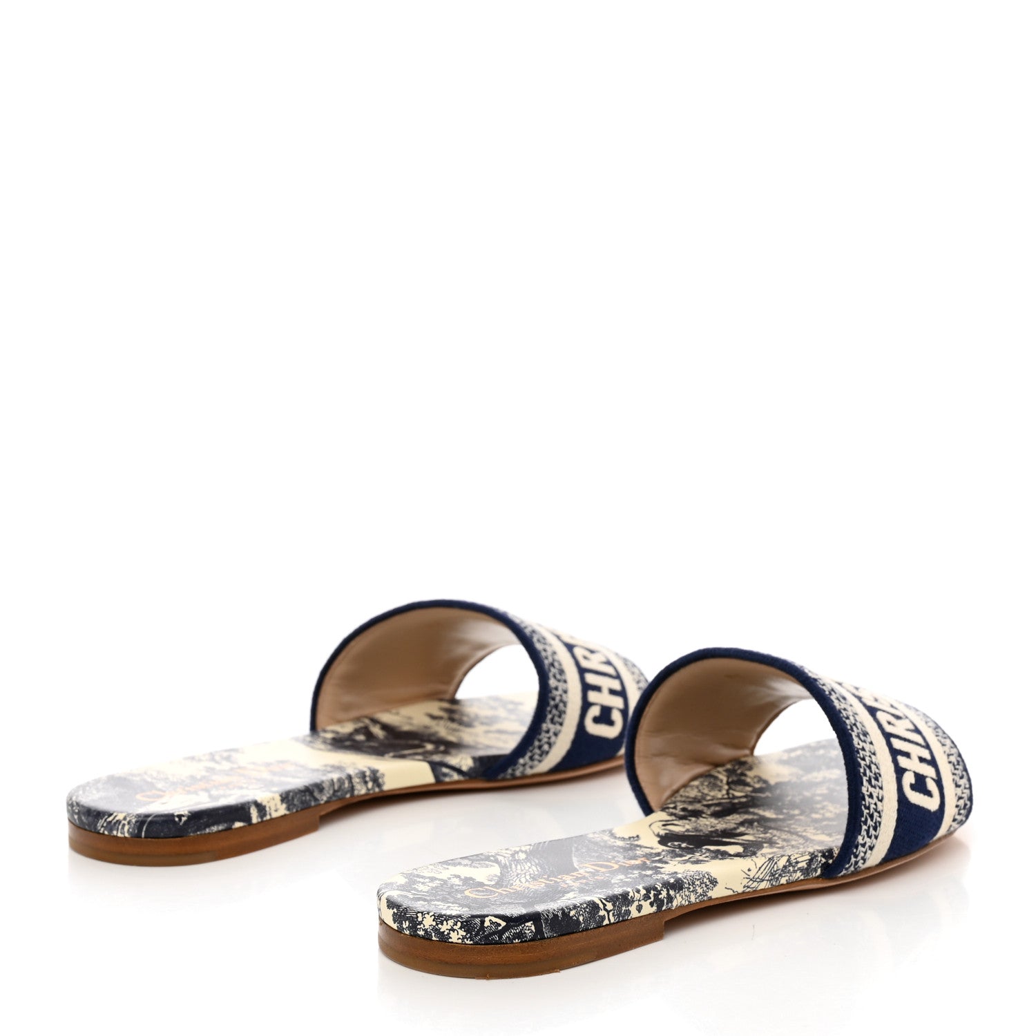 Christian Dior Canvas Toile De Jouy Embroidered Dway Flat Slide Sandals 37 Blue 4 of 8
