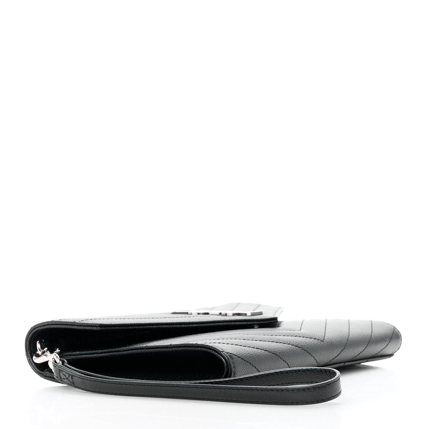 Grain De Poudre Matelasse Chevron Monogram Envelope Clutch Black