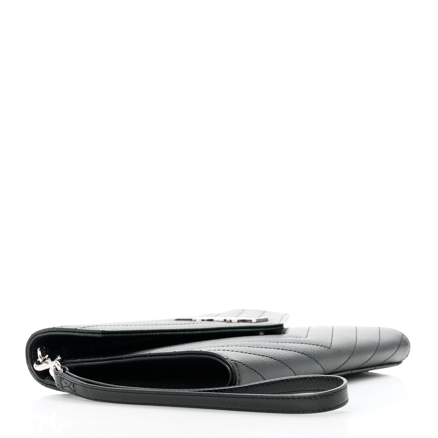 Saint Laurent Grain De Poudre Matelasse Chevron Monogram Envelope Clutch Black 4 of 12