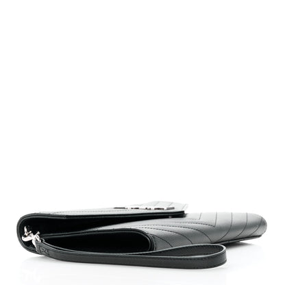 Saint Laurent Grain De Poudre Matelasse Chevron Monogram Envelope Clutch Black 4 of 12