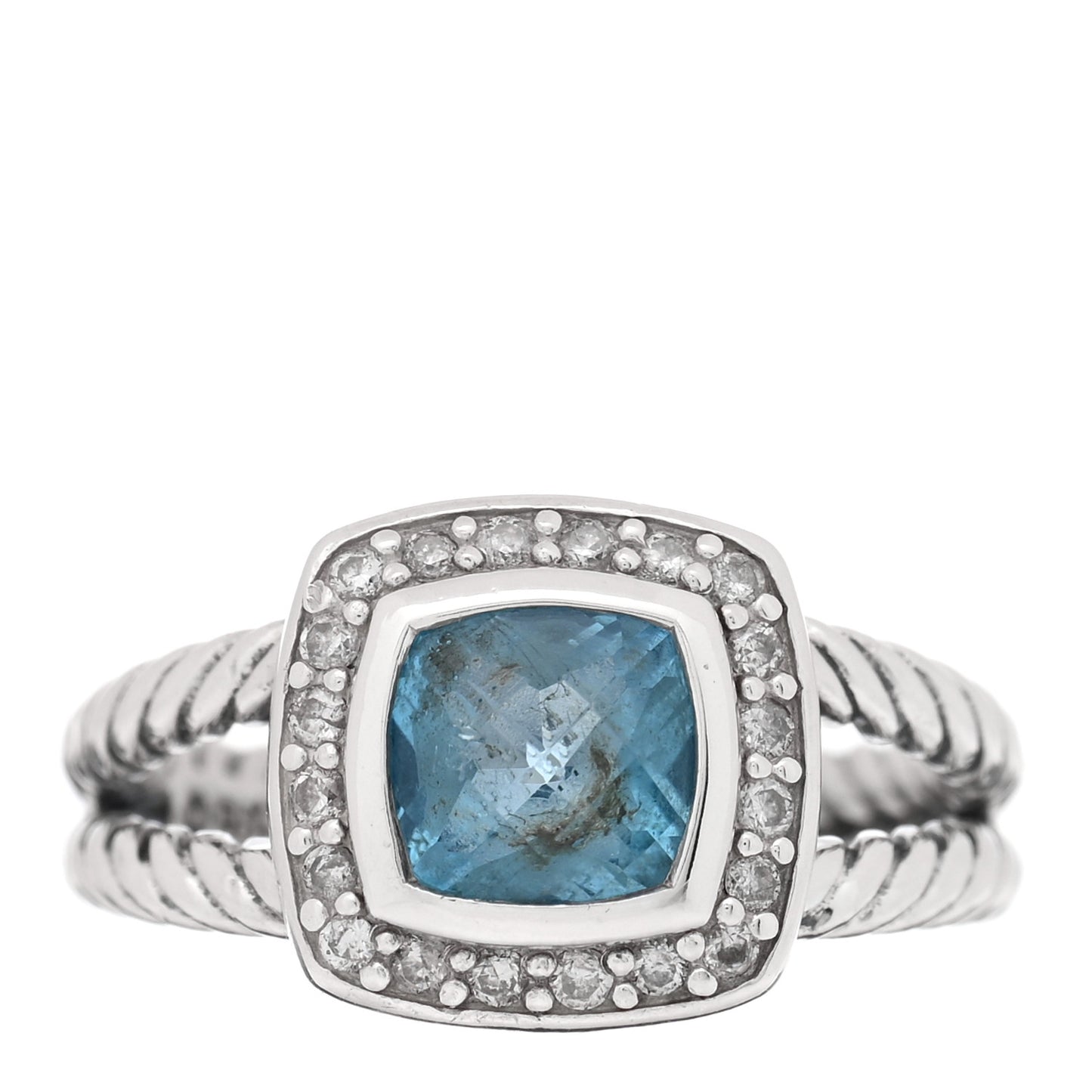 Sterling Silver Diamond Blue Topaz 7mm Petite Albion Ring 52 6