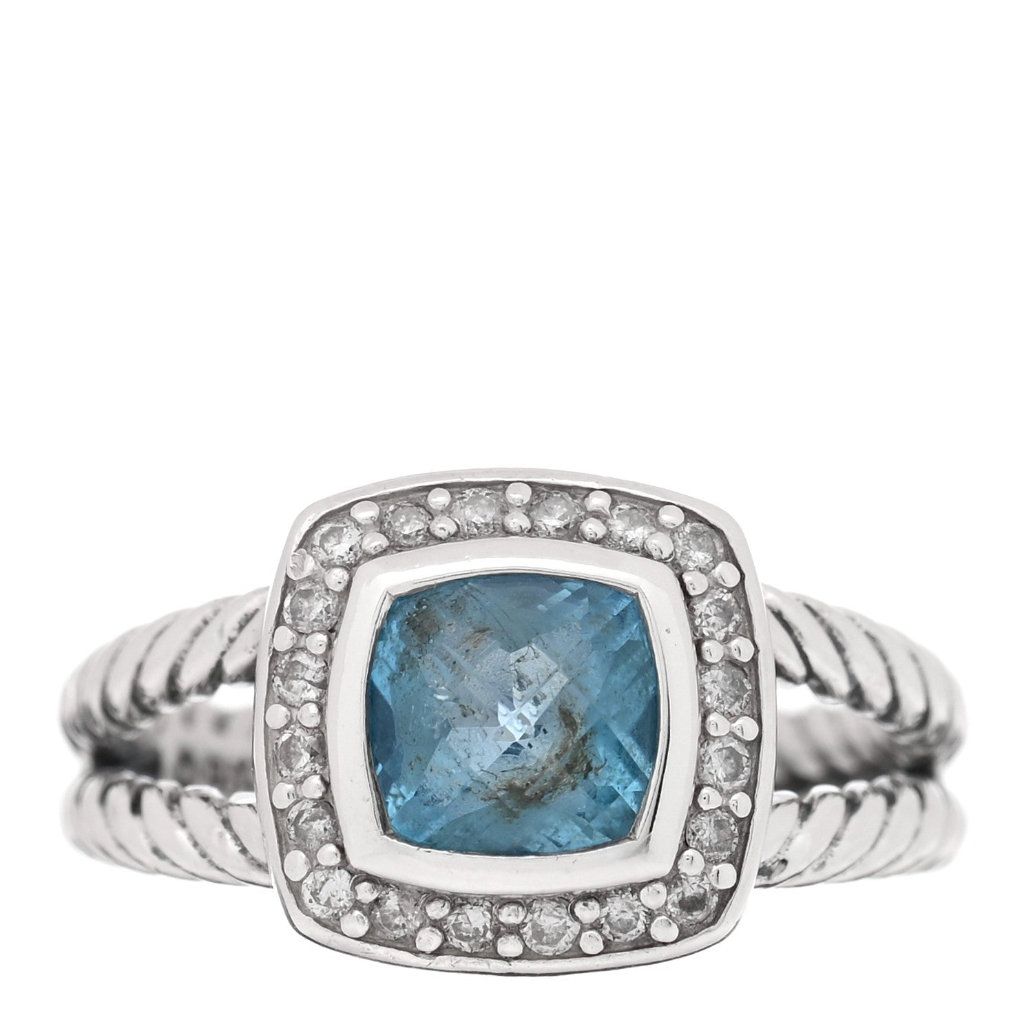 David Yurman Sterling Silver Diamond Blue Topaz 7mm Petite Albion Ring 52 6 1 of 4