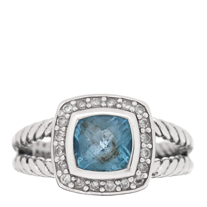 David Yurman Sterling Silver Diamond Blue Topaz 7mm Petite Albion Ring 52 6 1 of 4