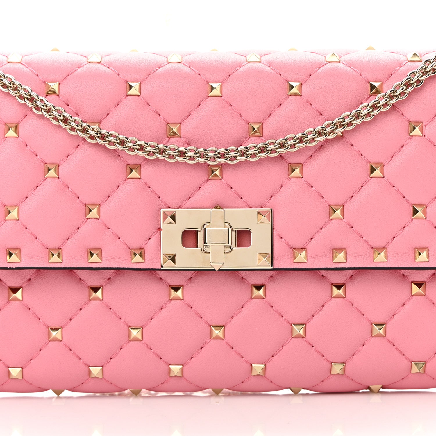 Valentino Garavani Nappa Rockstud Spike Wallet On Chain Paradise Rose 6 of 11