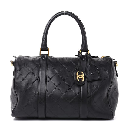 Chanel Calfskin Stitched CC Boston Black 1 of 13