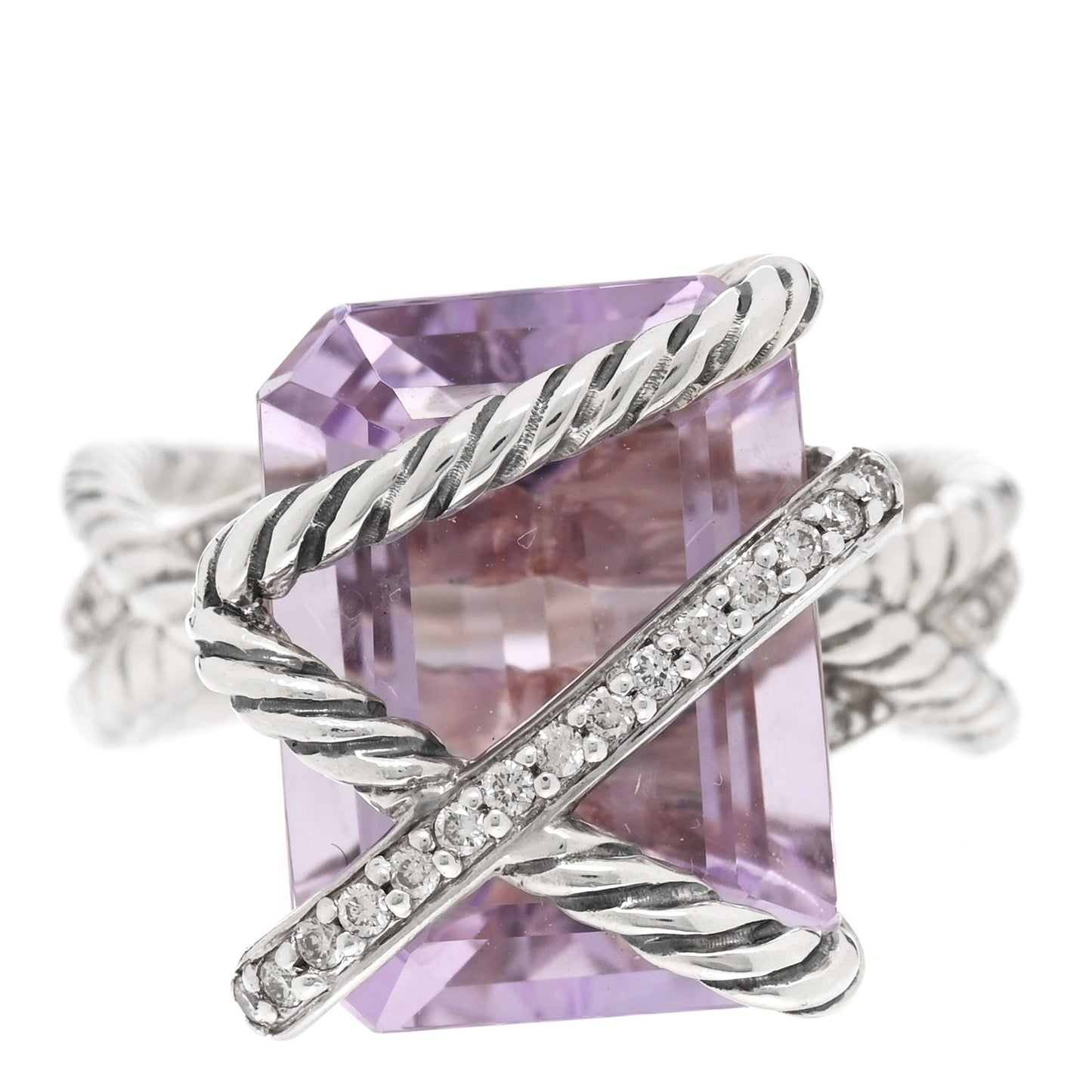 Sterling Silver Diamond Amethyst 16mm Cable Wrap Ring 56 7.5