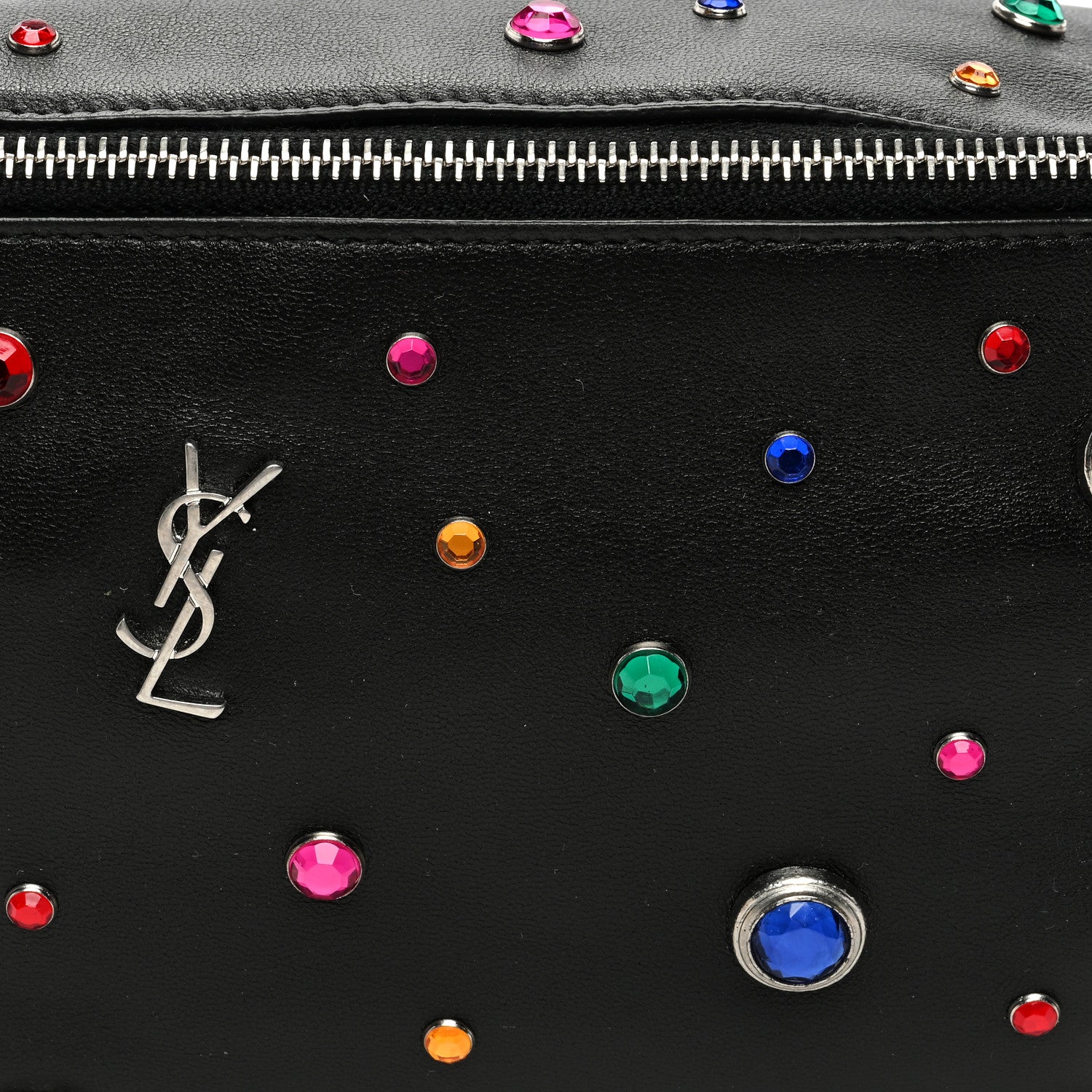 Saint Laurent Calfskin Crystal Embellished Monogram Belt Bag Black 7 of 9