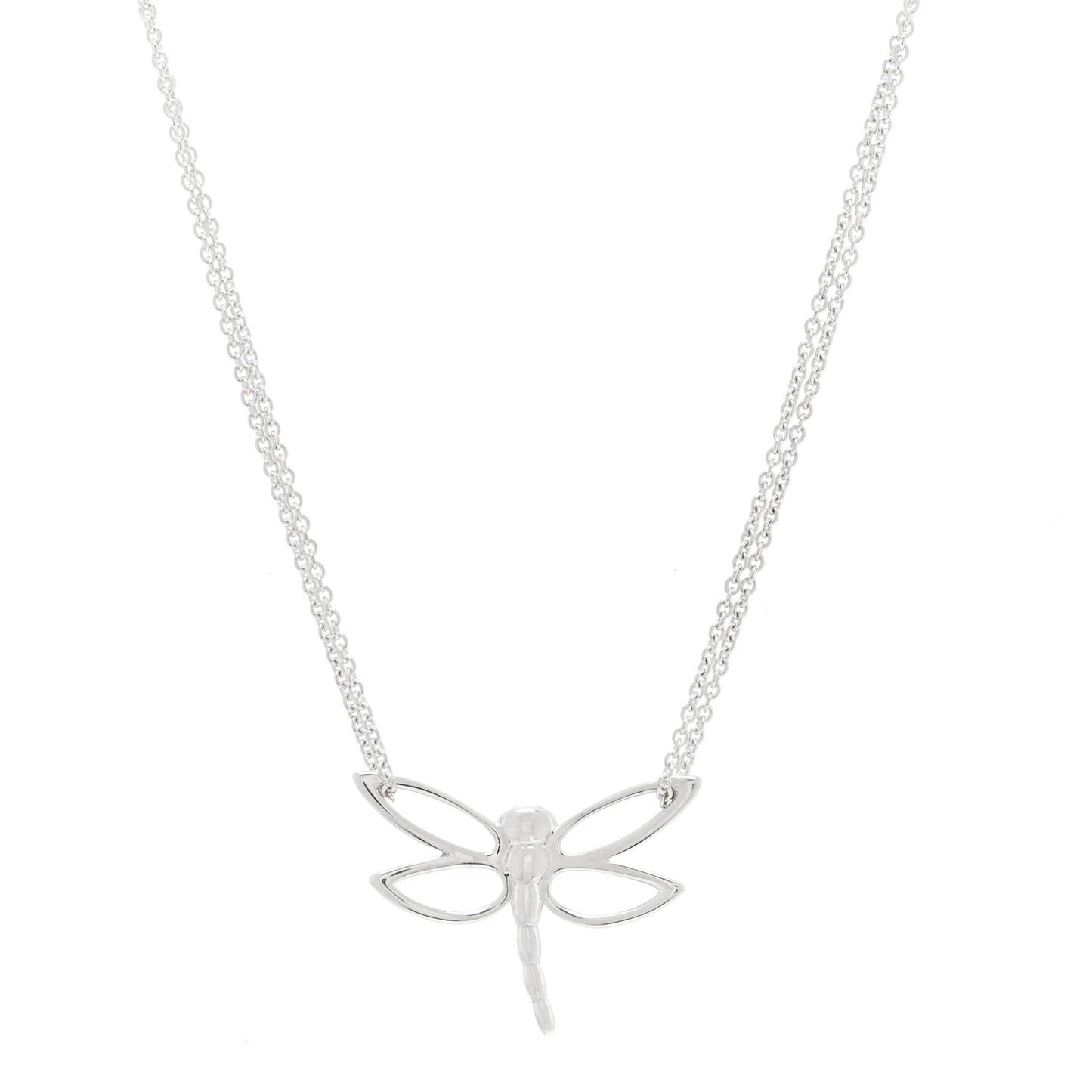 Sterling Silver Dragonfly Pendant Double Chain Necklace