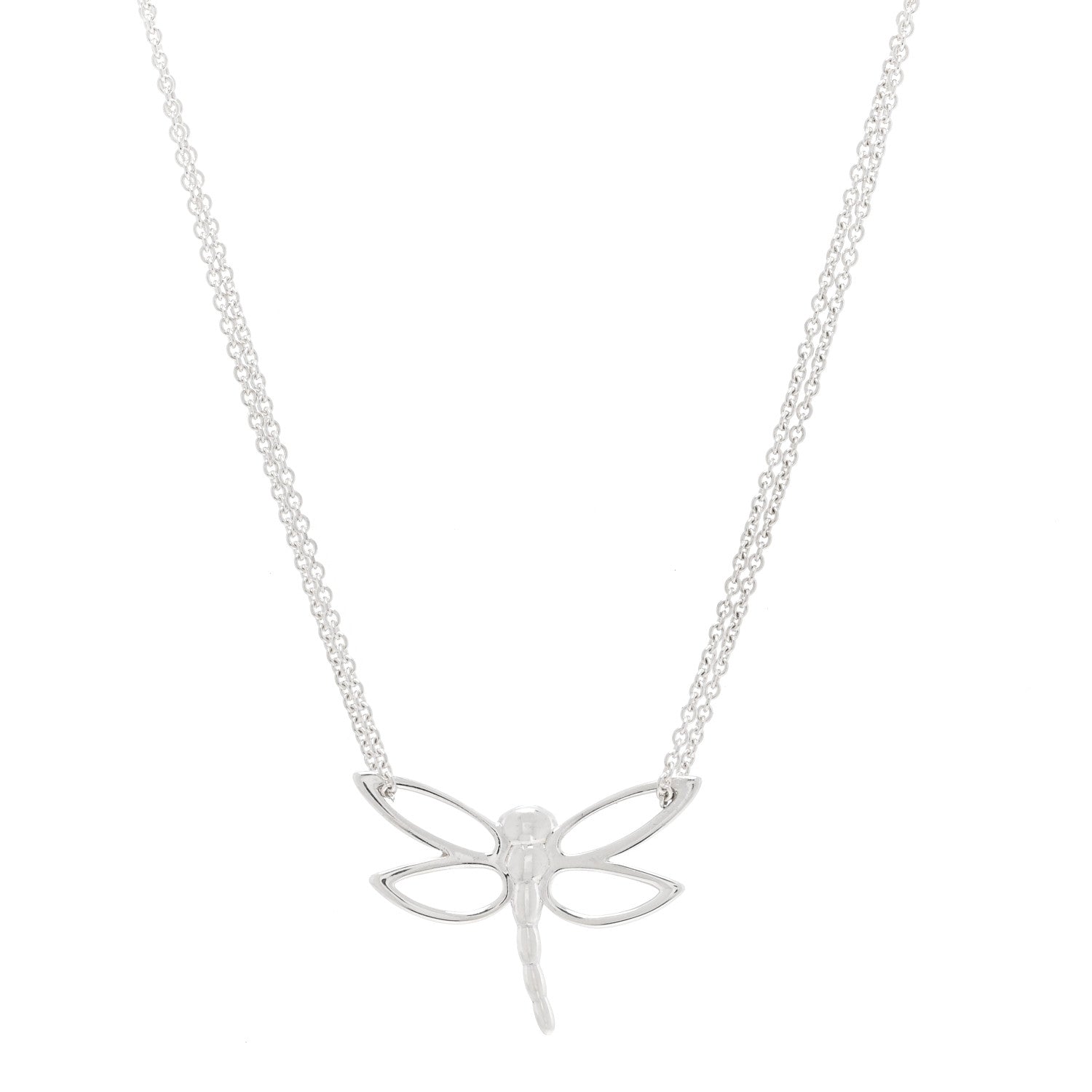 Tiffany Sterling Silver Dragonfly Pendant Double Chain Necklace 1 of 4