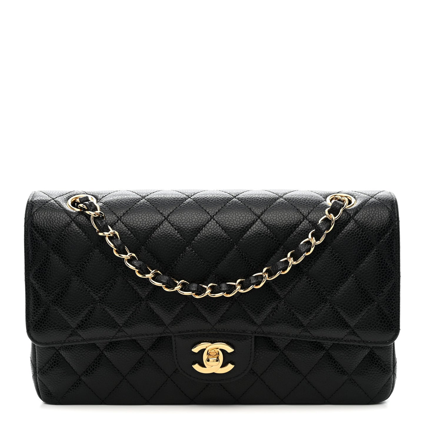 Caviar Quilted Medium Double Flap Black