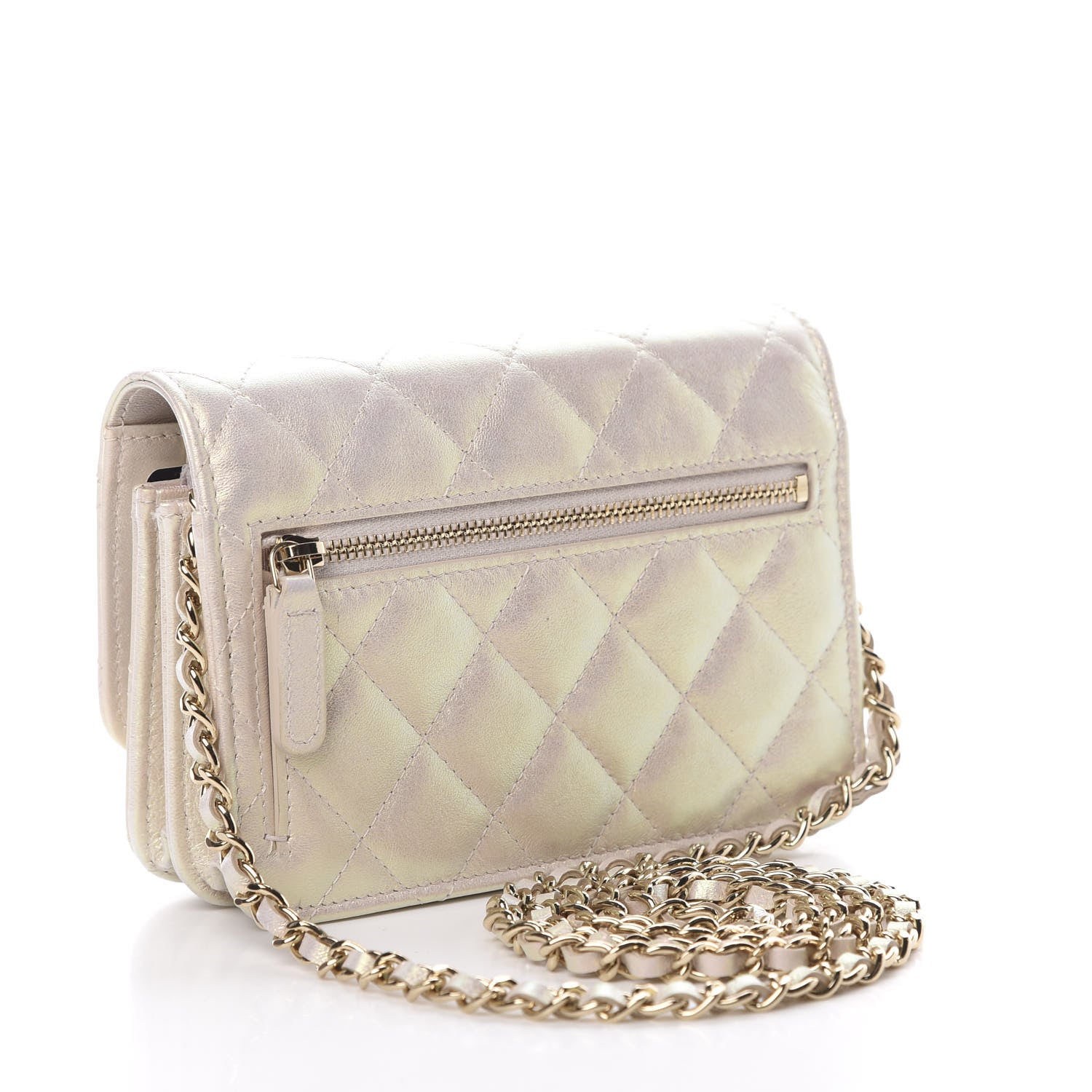 Chanel Iridescent Lambskin Quilted Mini Wallet On Chain WOC Ivory 3 of 11