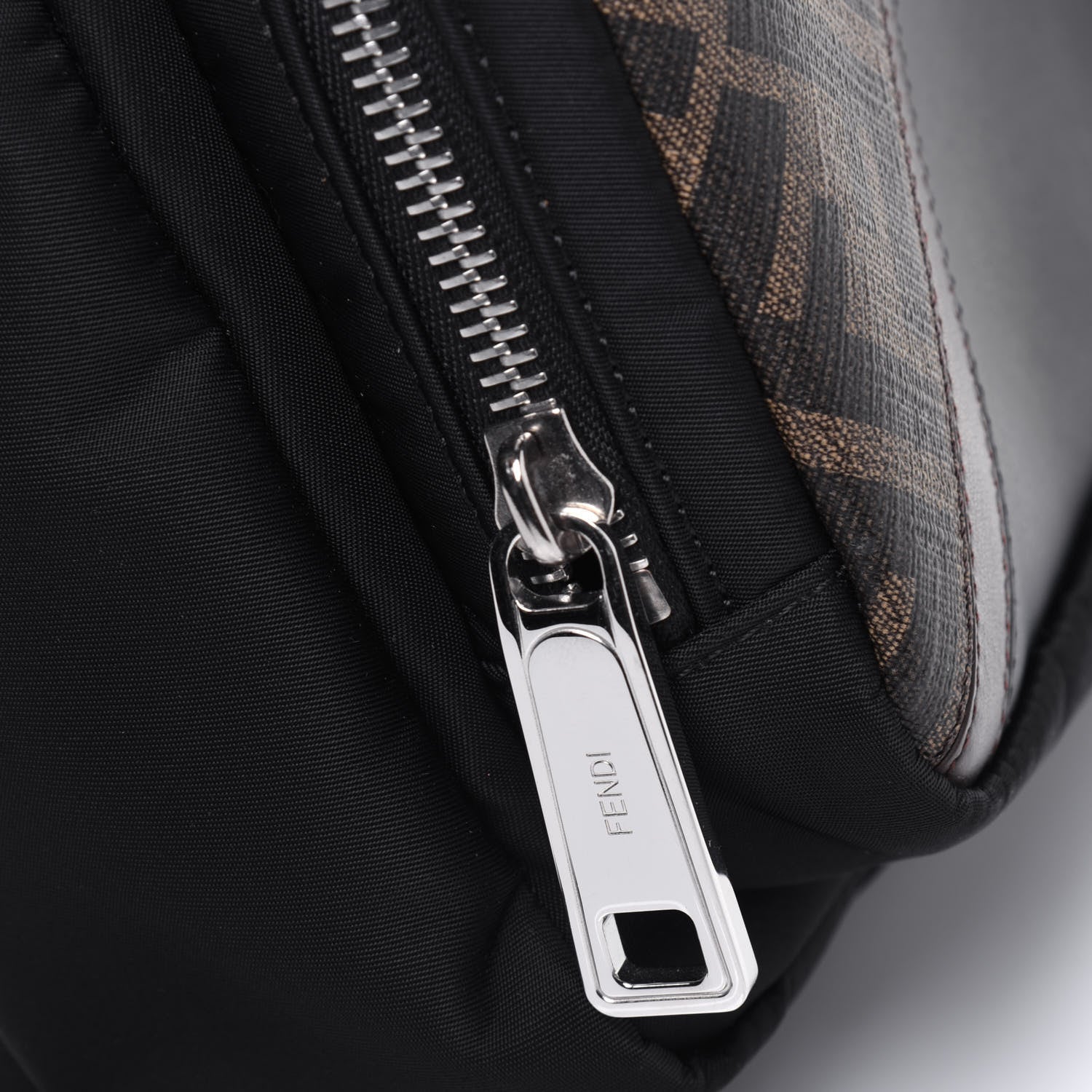 Fendi Glazed Fabric Nylon FF 1974 Diagonal Panelled Backpack Tobacco Moresco Black 11 of 11