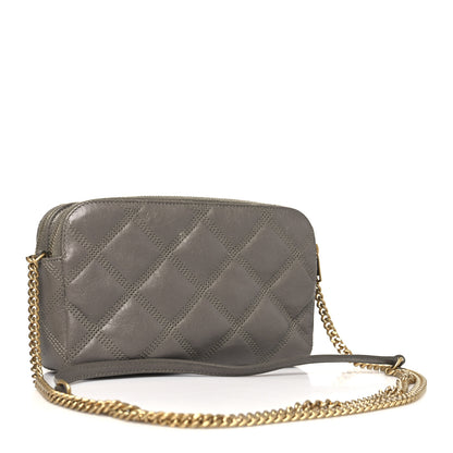 Saint Laurent Grained Lambskin Quilted Mini Becky Double Zip Bag Taupe 3 of 11