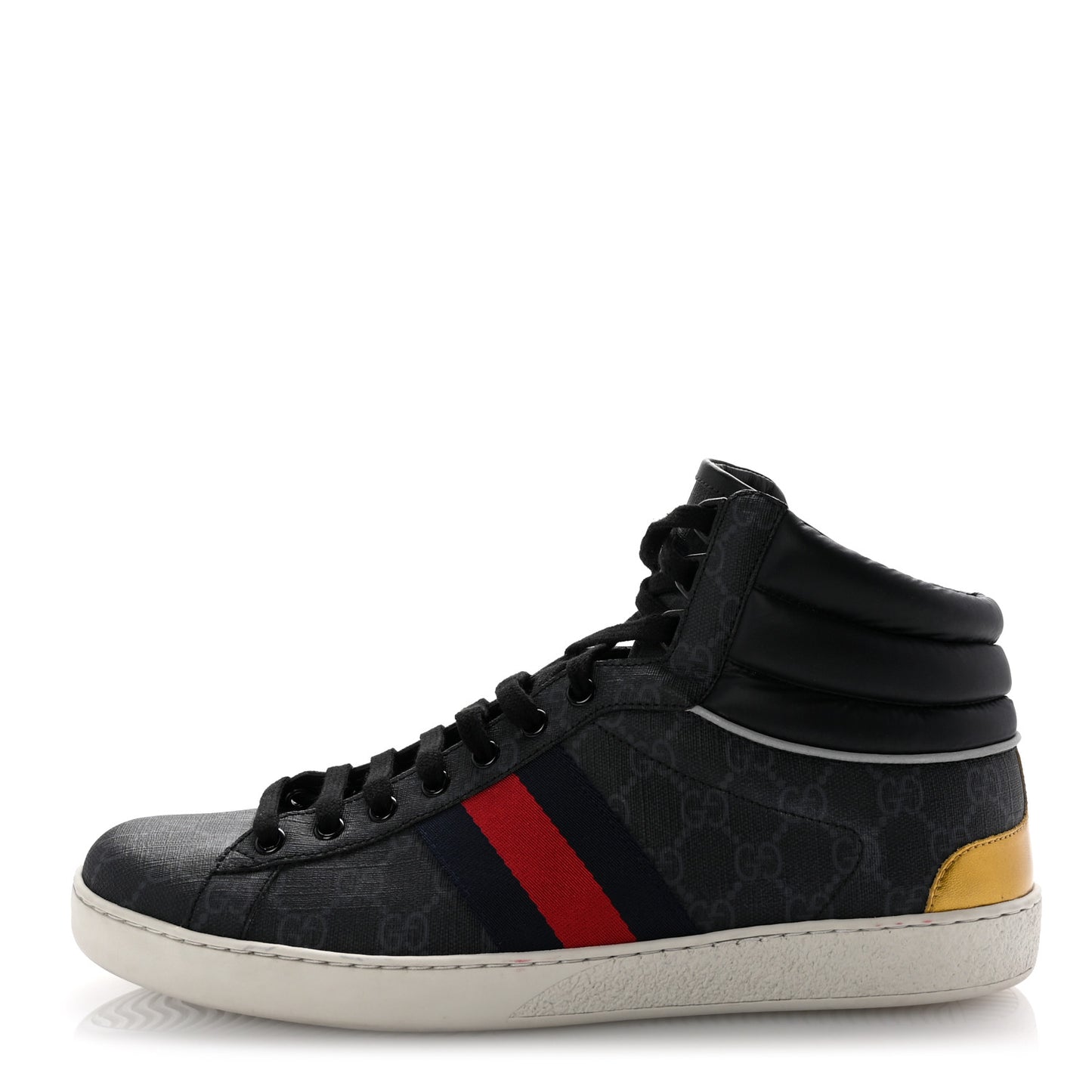 Calfskin Nylon Web Monogram Mens Ace High Top Sneakers 10 Black