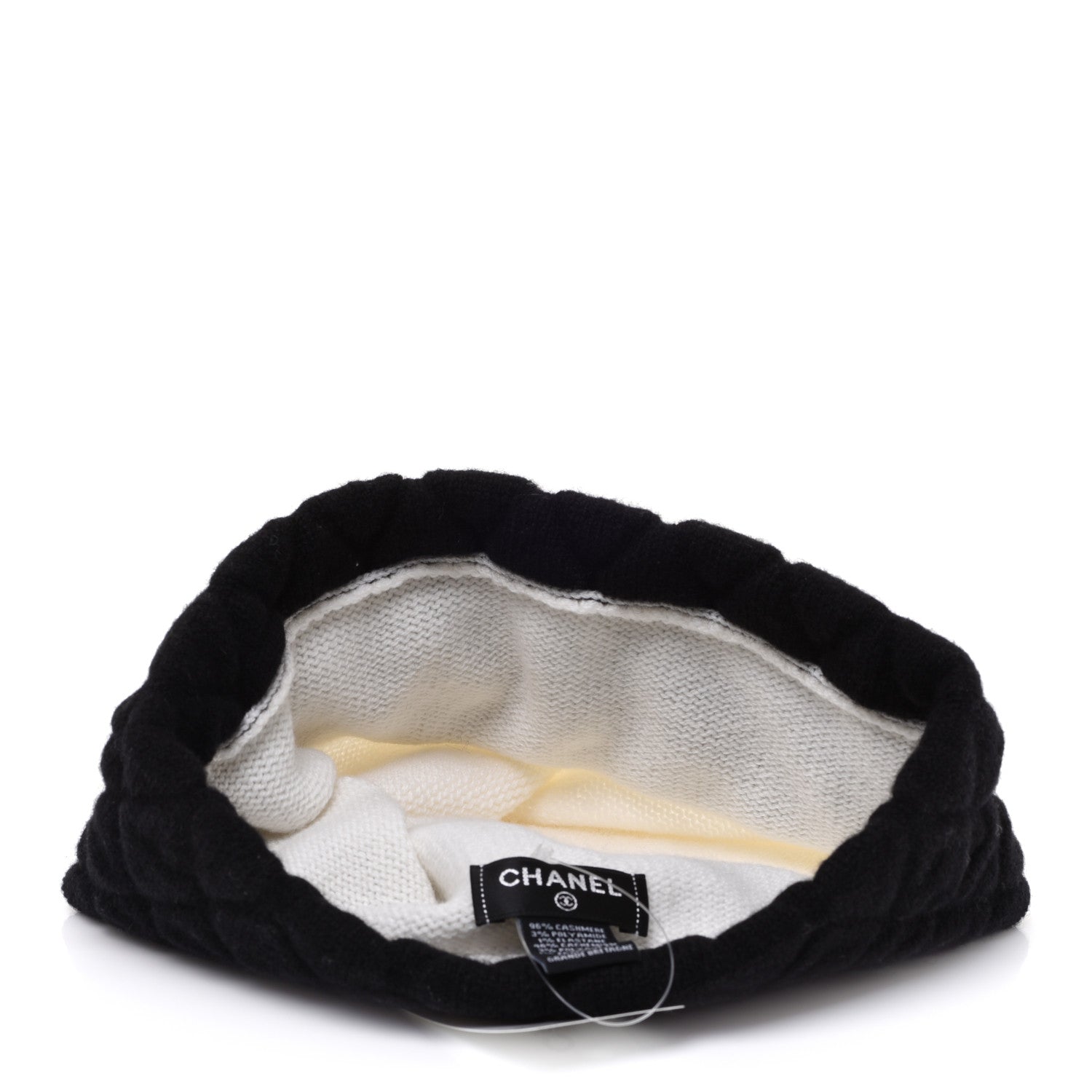 Chanel Cashmere Quilted CC Beanie Hat White Black 5 of 7