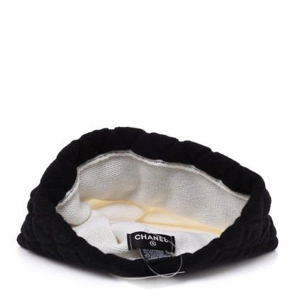 Chanel Cashmere Quilted CC Beanie Hat White Black 5 of 7