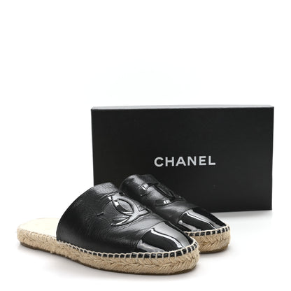 Chanel Goatskin Patent Calfskin CC Espadrille Mules 40 Black 11 of 11