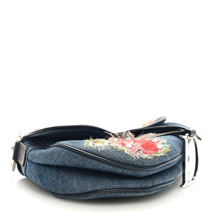 Christian Dior Denim Crystal Floral Embroidered Saddle Bag Multicolor 3 of 8