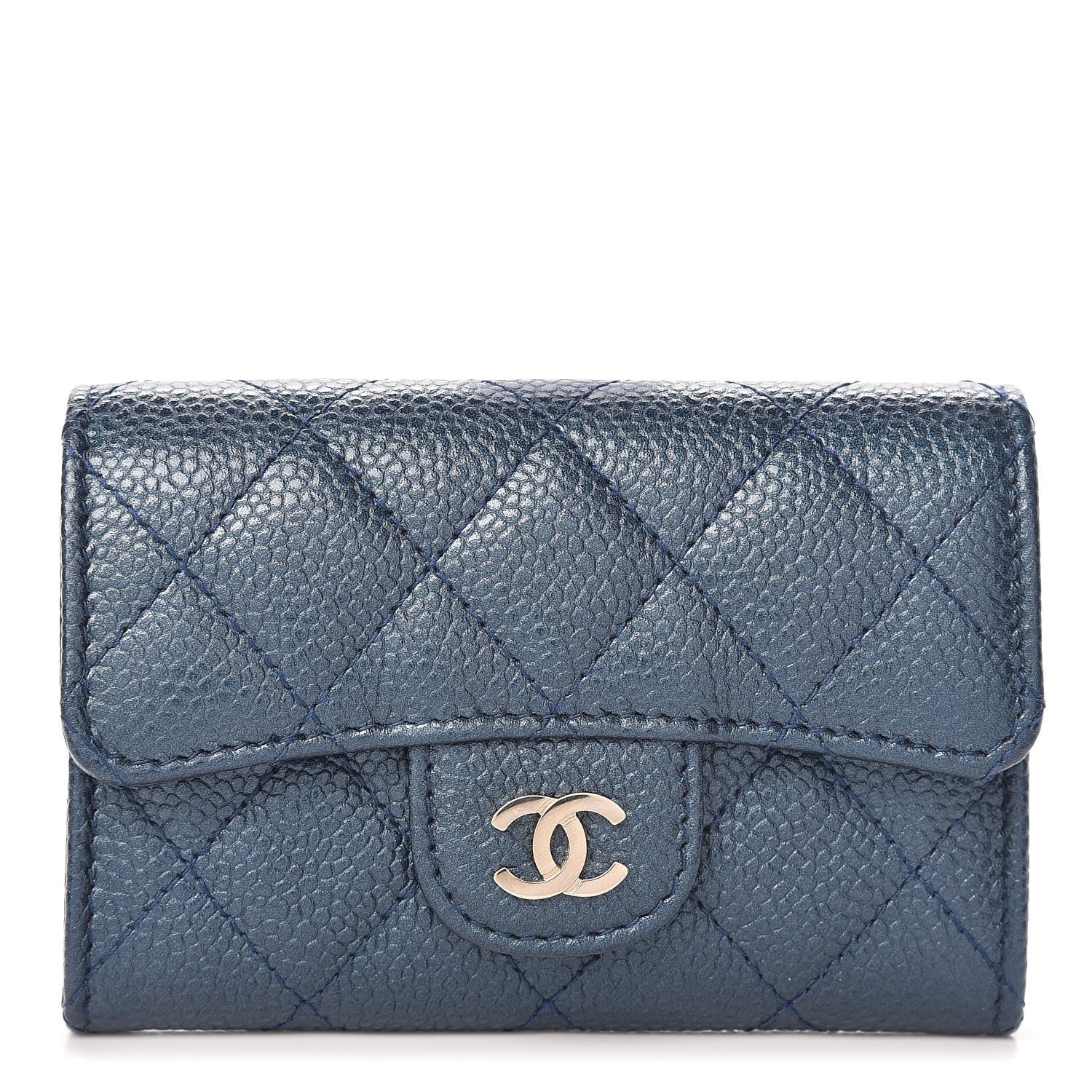 Chanel Metallic Caviar Quilted Flap Card Holder Dark Blue 1 of 9