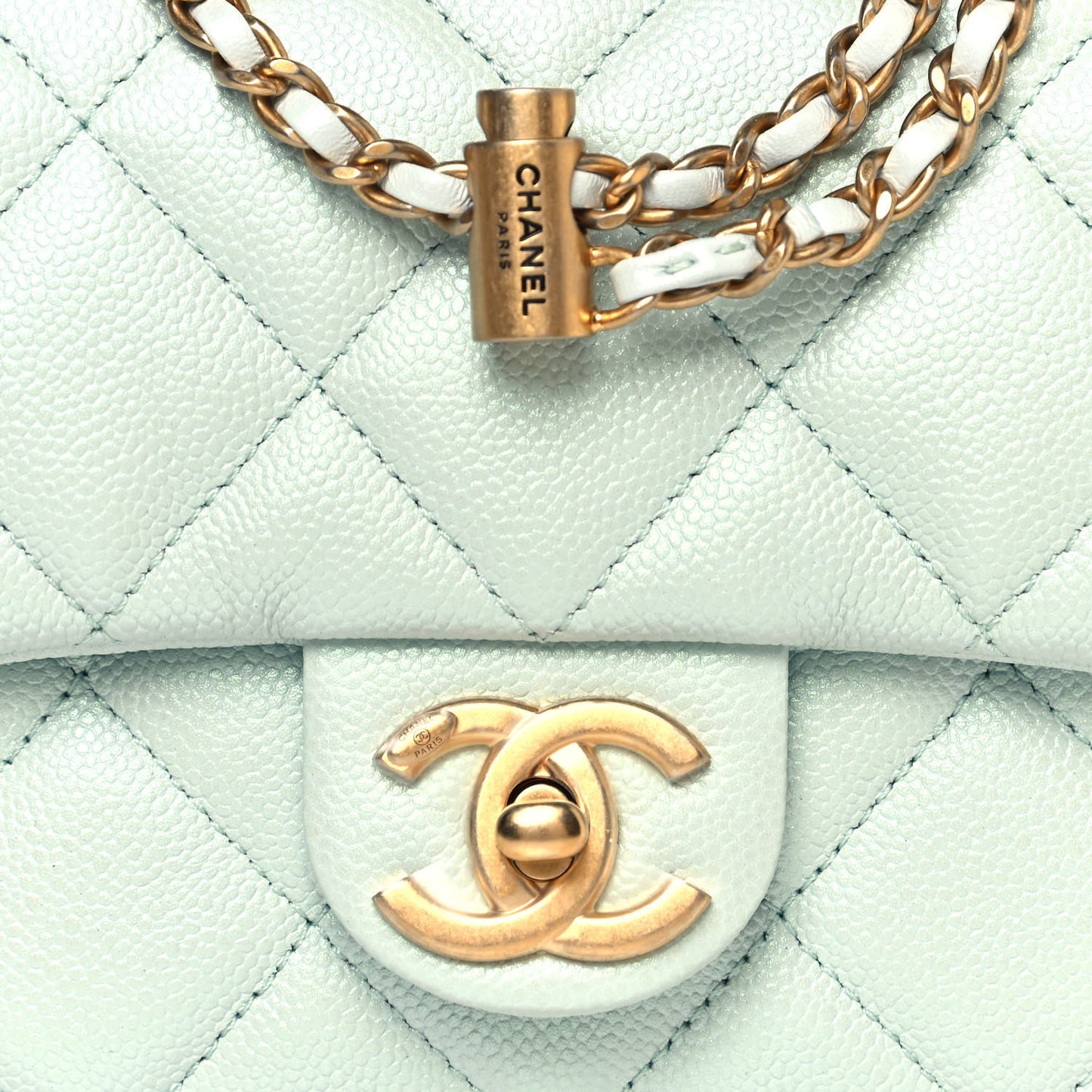 Iridescent Caviar Quilted Mini My Perfect Flap Light Green