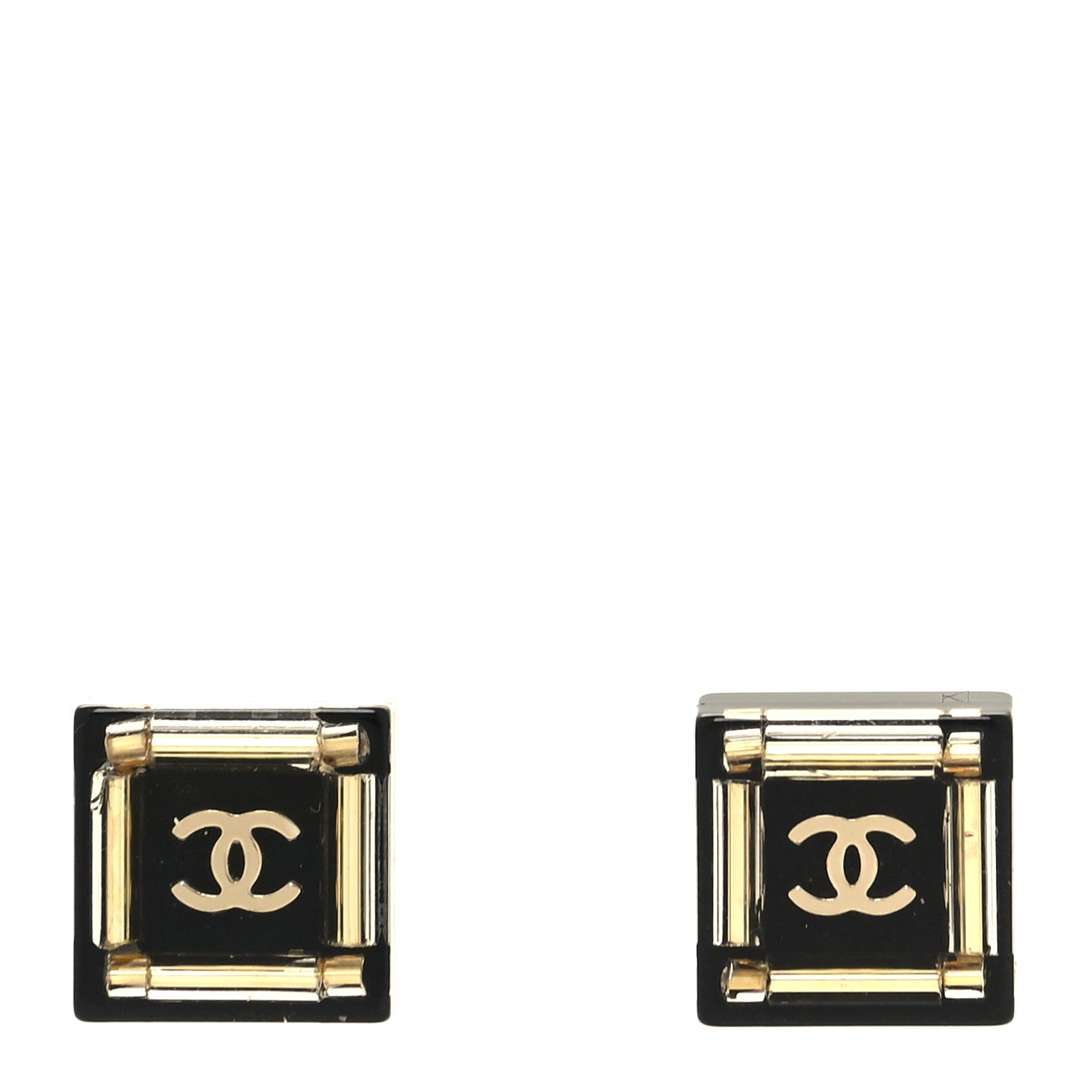 Chanel Crystal CC Square Charm Earrings Black 1 of 4