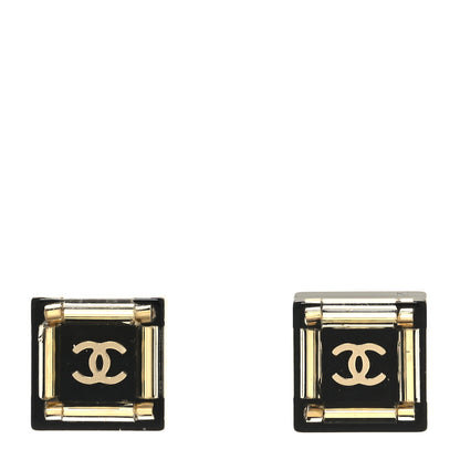 Chanel Crystal CC Square Charm Earrings Black 1 of 4
