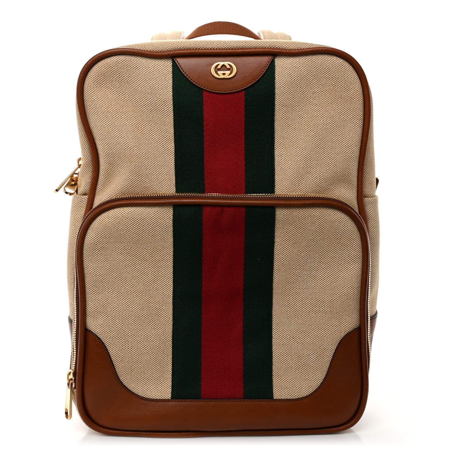 Gucci Vintage Canvas Calfskin Web Backpack Sand Light Cuir 2 of 17