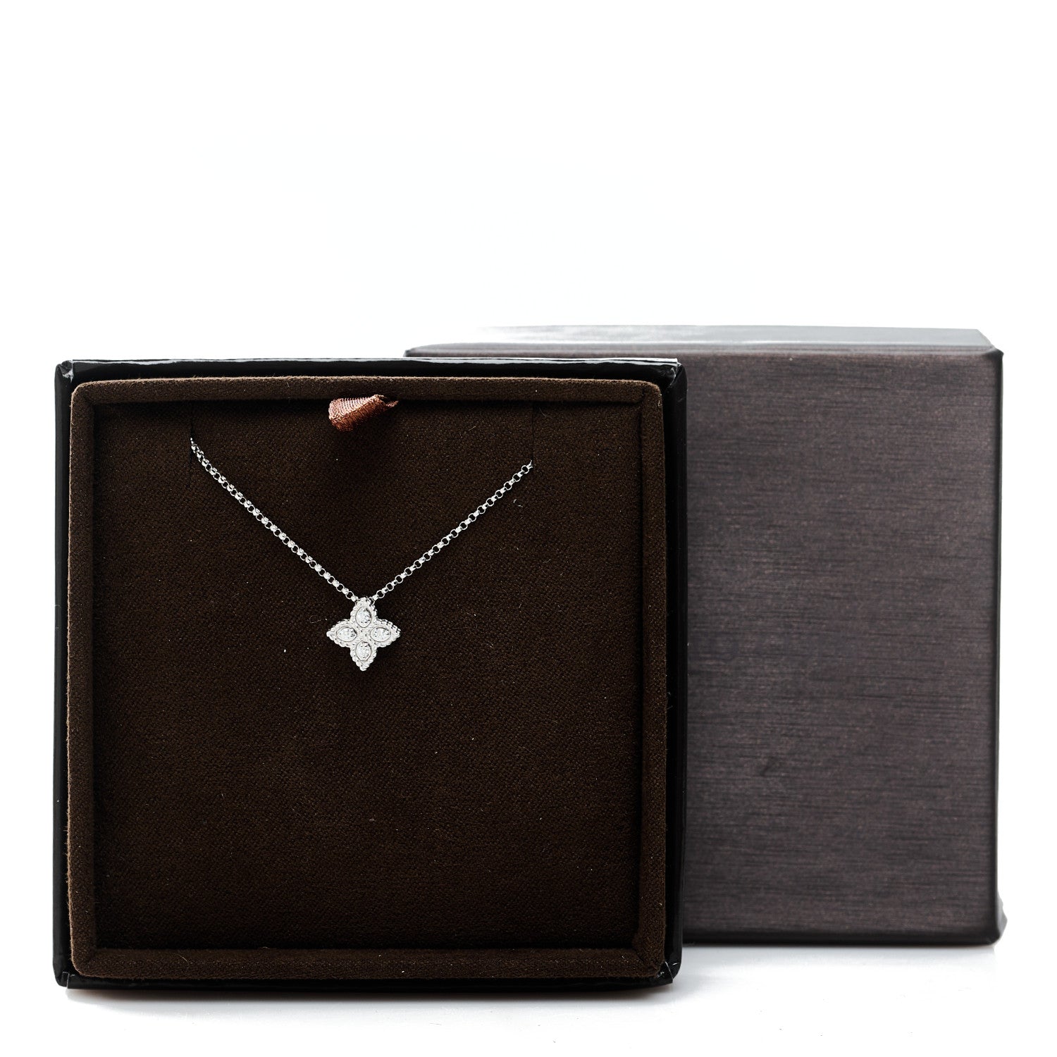 Roberto Coin 18K White Gold Diamond Small Princess Flower Pendant Necklace 6 of 6