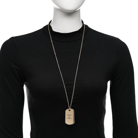 Metal Crystal Dog Tag Charm Necklace Gold