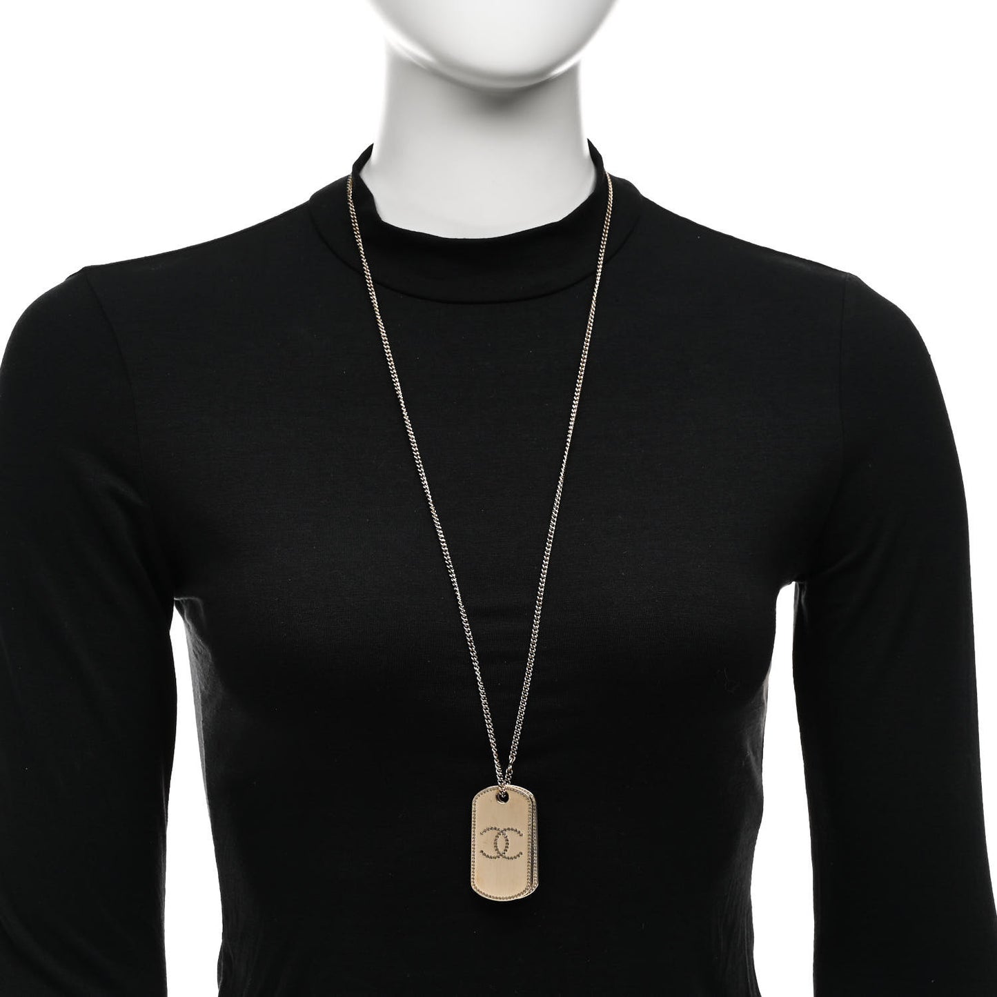 Metal Crystal Dog Tag Charm Necklace Gold