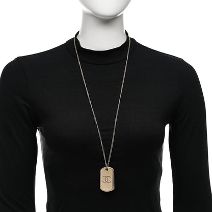 Chanel Metal Crystal Dog Tag Charm Necklace Gold 2 of 6