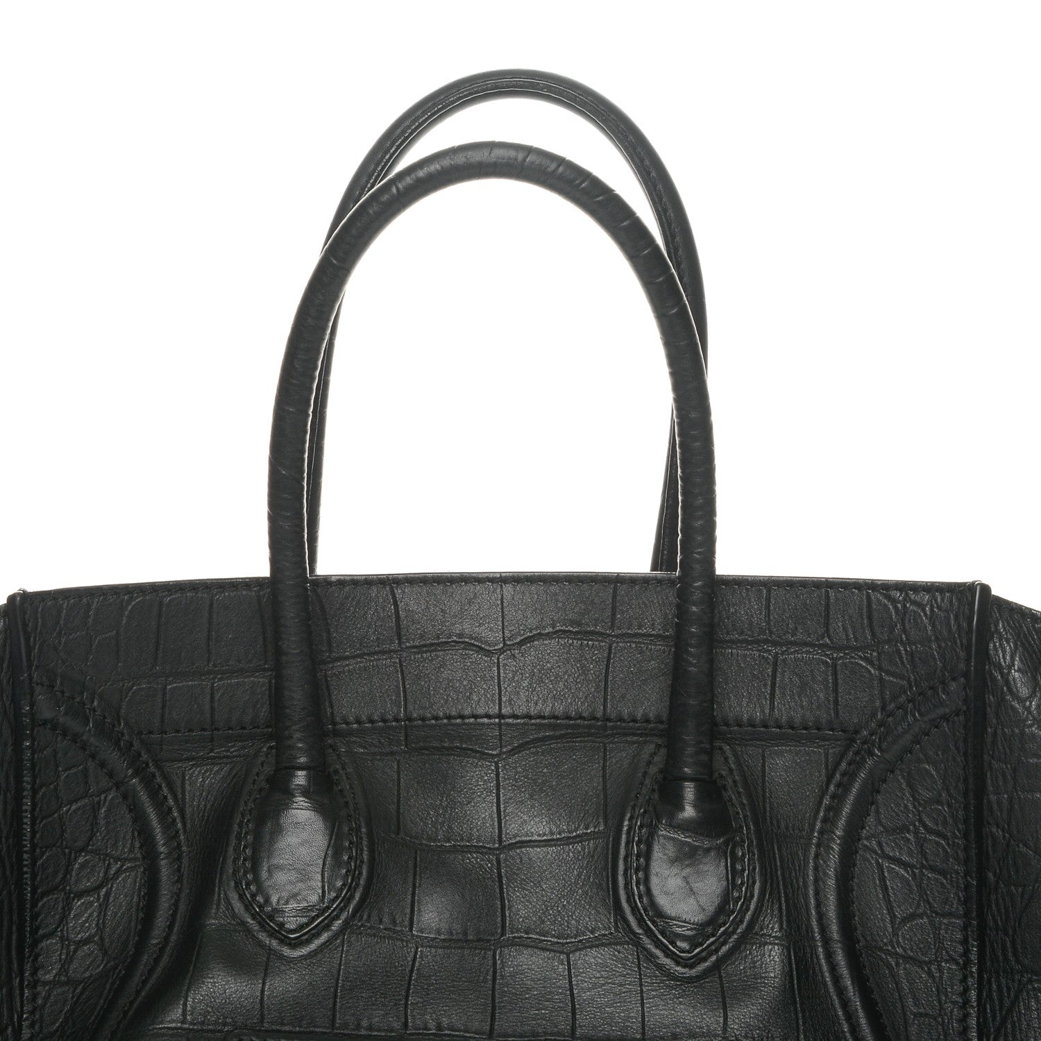 Celine Crocodile Embossed Calfskin Medium Phantom Luggage Black 11 of 13