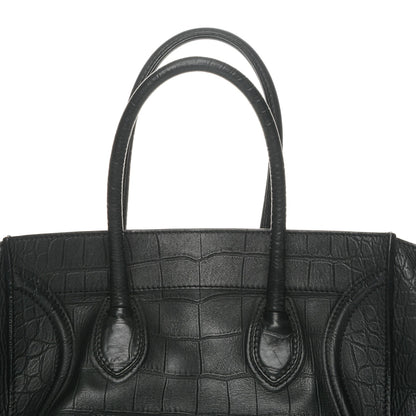 Celine Crocodile Embossed Calfskin Medium Phantom Luggage Black 11 of 13
