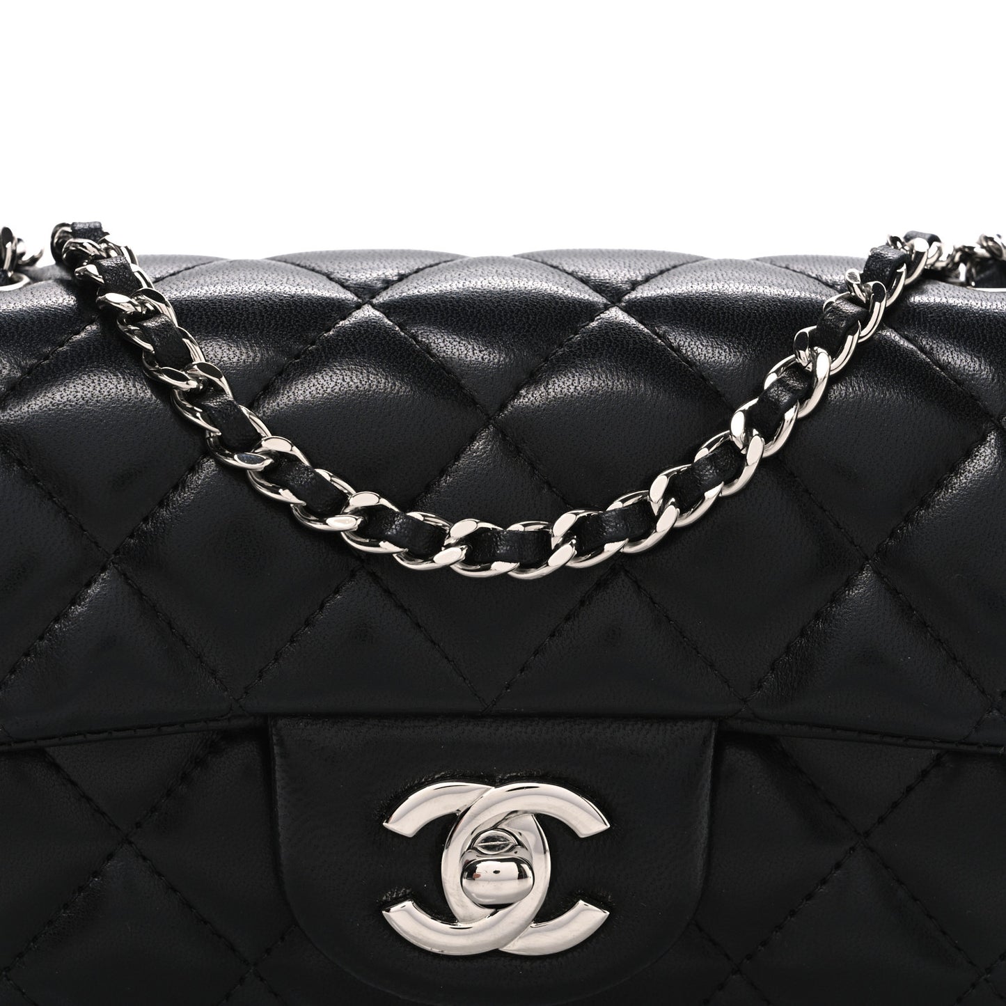 Lambskin Quilted Extra Mini Rectangular Flap Black