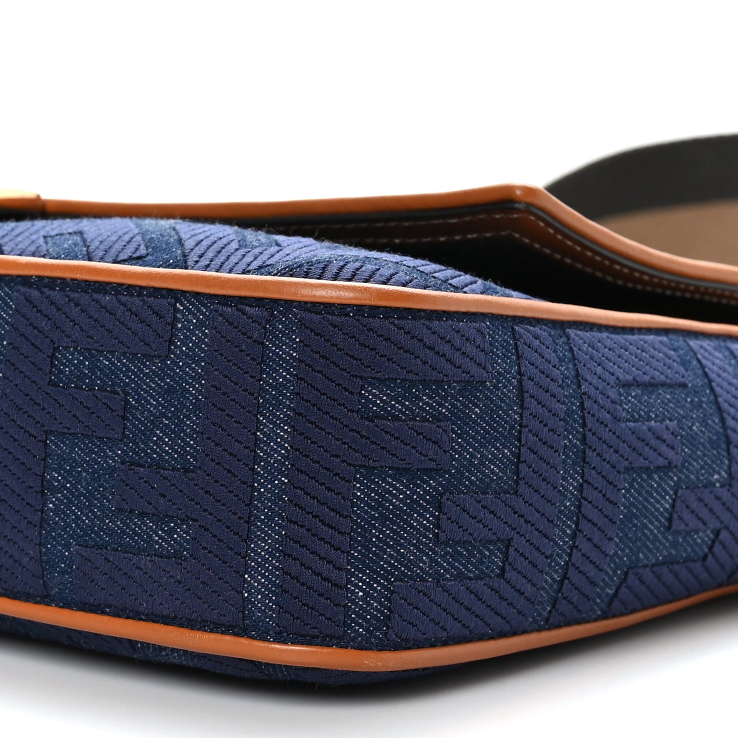 Denim Vitello King FF Embroidered Large Baguette Blue Cuoio